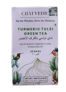Chai Vedic Turmeric Tulsi Green Tea (20 Bags) 40Gm Pack Of 12